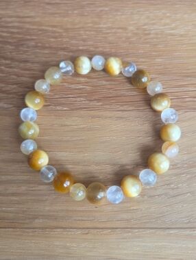 Tiger Eye & Golden Healer Quartz Beads Bracelet, Stretch, Hand Crafted